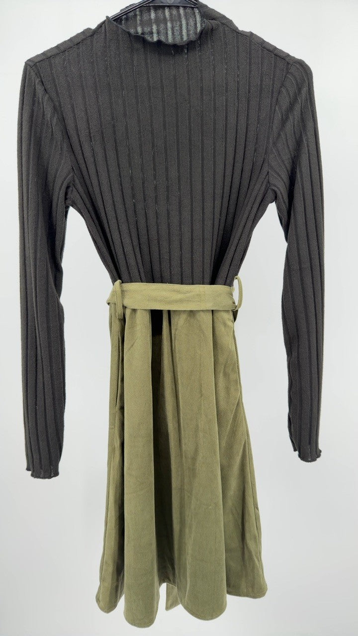 Ribbed Tie Waist A-Line Dress