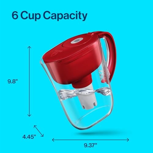 BPA Free Brita Water Filter Pitcher, 6-Cup Capacity, Red, Standard Filter