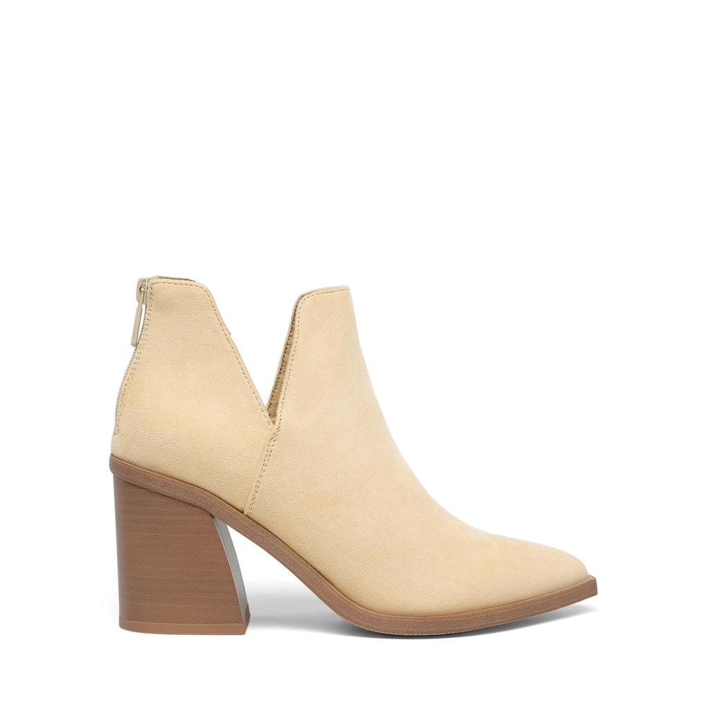 Women's Chunky Heel Ankle Boots 5.5 Nude Suede Pointed Toe