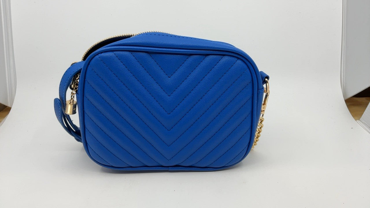 Simple Royal Blue Crossbody Bag w/ Chain Strap & Tassel Closure