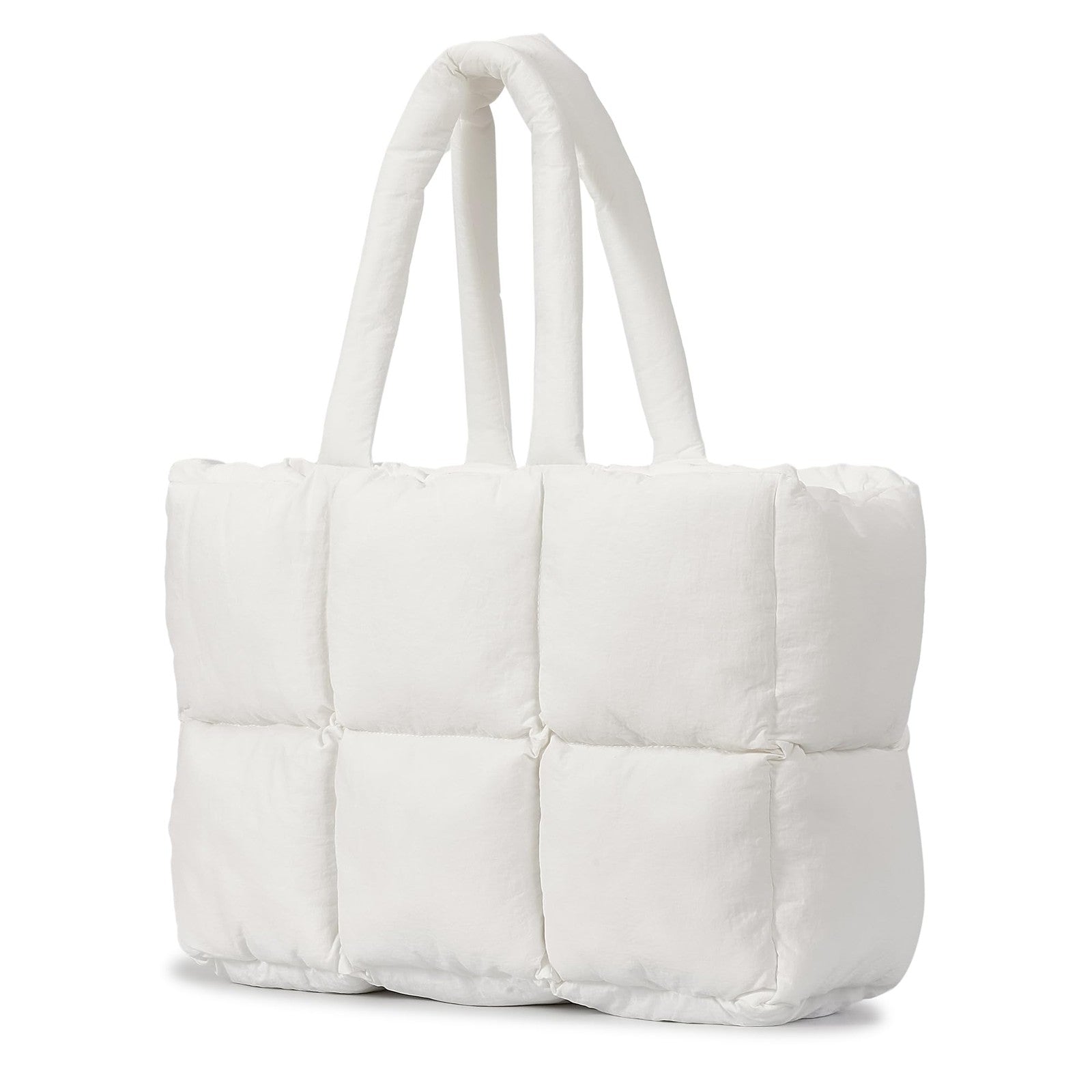 Lightweight White Quilted Puffer Tote Bag, Women's Large Handbag