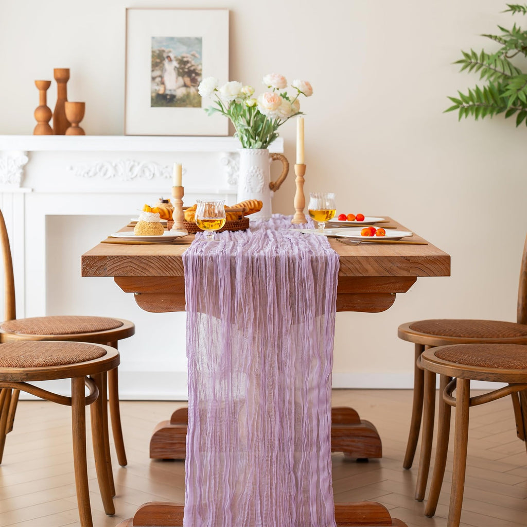 4 Pack Rustic Lilac Table Runner 35x120 In for Bridal Shower & Parties