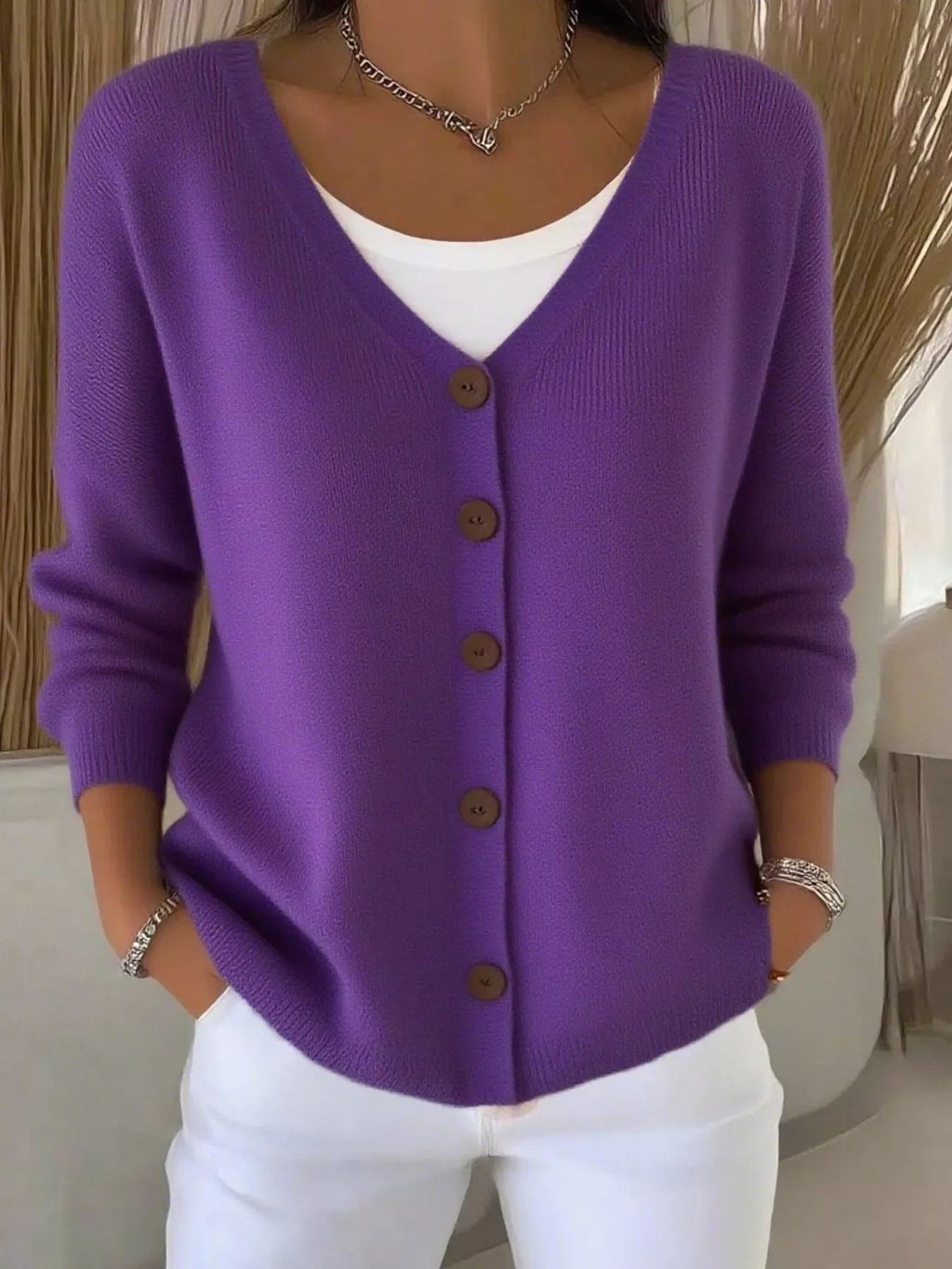 Full Size Button-Front V-Neck Cardigan Plus Size