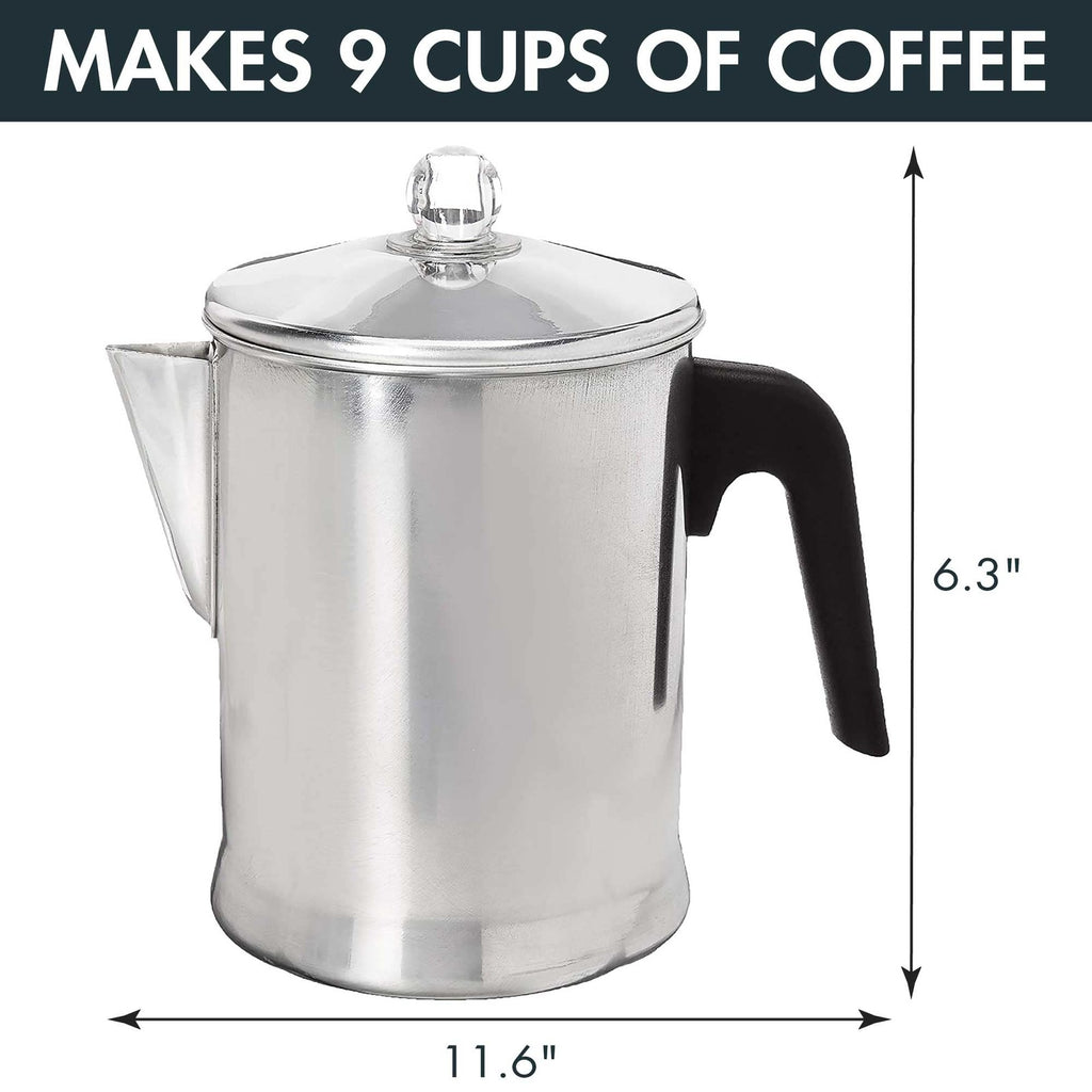 Durable 9 Cup Stovetop Coffee Percolator - Primula Aluminum Silver