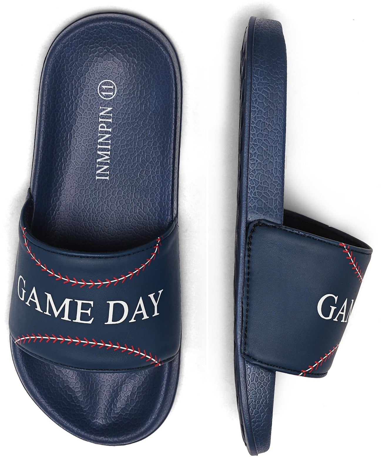 Indoor Outdoor Kids Slides Sandals, Baseball Navy, Size 13 Little Kid