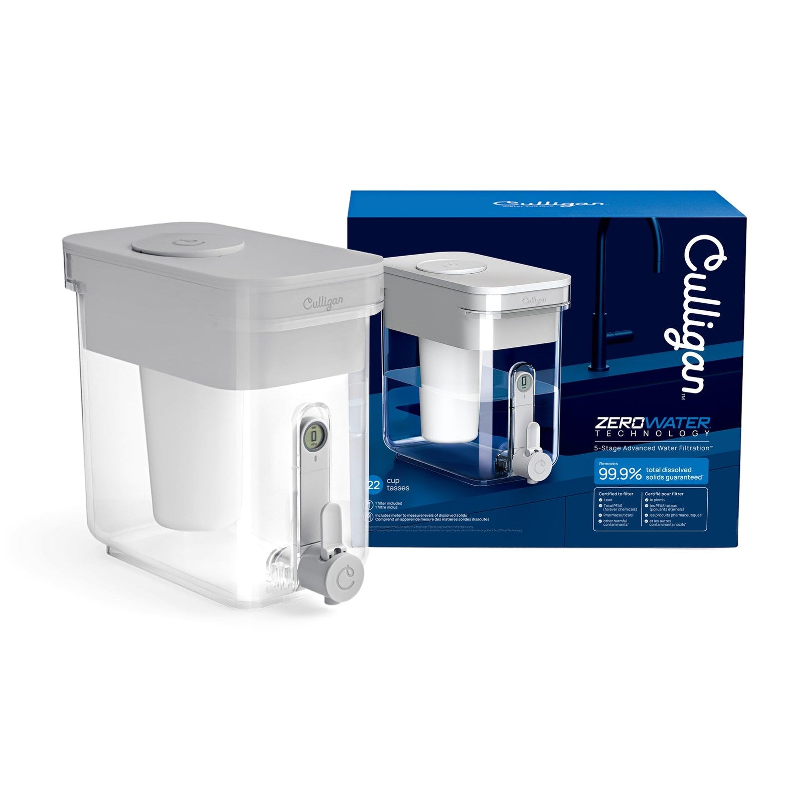 Culligan 22-Cup Water Filter Dispenser, Certified to Reduce Chlorine & Mercury