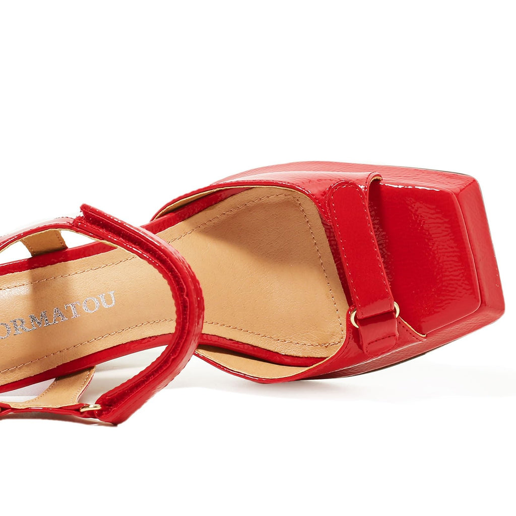 Comfy Red Platform Heels 4 In Block Heel Ankle Strap Size 8