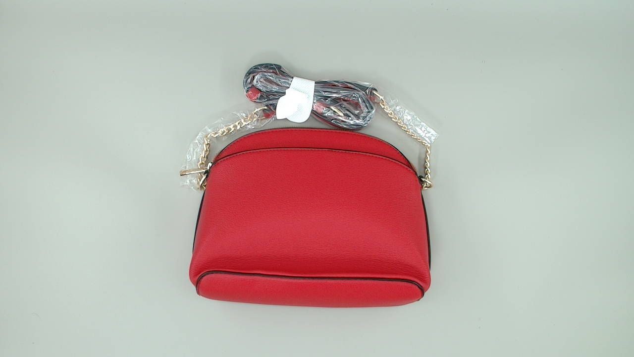 Faux Leather Solid Small Dome Crossbody bag with Chain Strap (Red)