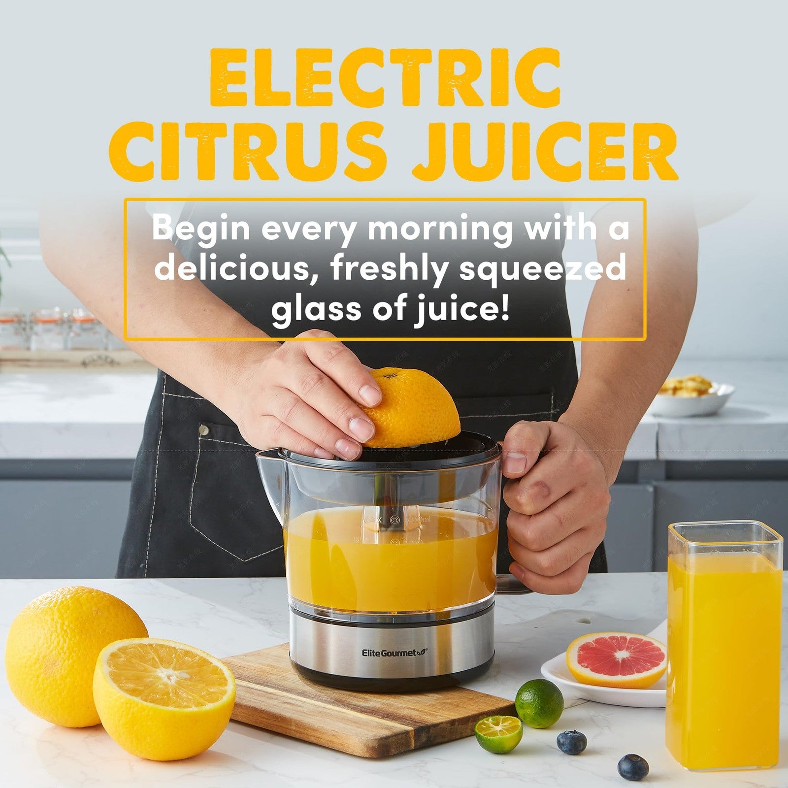 Compact Electric Citrus Juicer 24oz, Pulp Control, Black & Stainless Steel