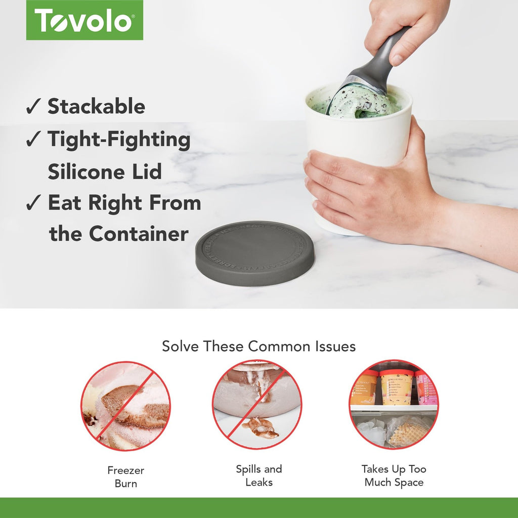 Stackable 1 Qt Ice Cream Tub - Charcoal, Silicone Lid, Dishwasher-Safe