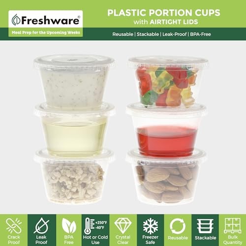 4 Oz Plastic Portion Cups w/ Lids - 100 Sets, BPA Free, Souffle, Sauce