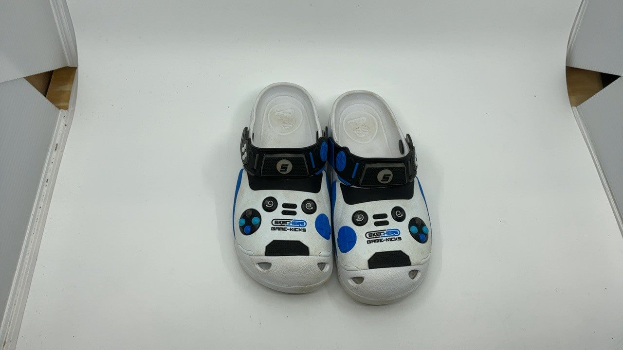 SKECHERS Boy's Zaggle-Hydro-Pointz Clog, White/Black/Blue, 4 Big Kid