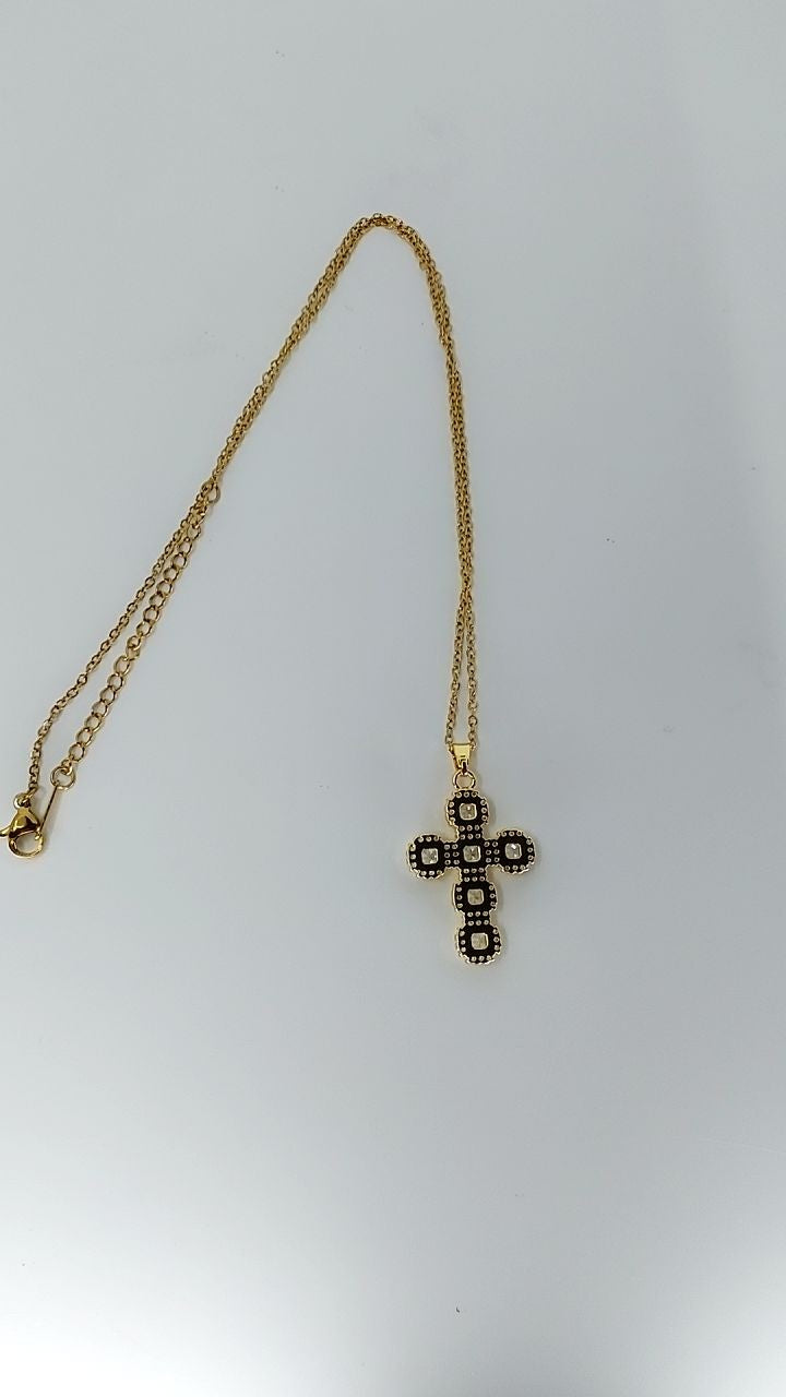 Stainless Steel Inlaid Zircon Cross Necklace