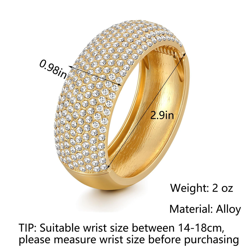 Rhinestone Gold Cuff Bangles for Women - Chunky Bracelet Jewelry