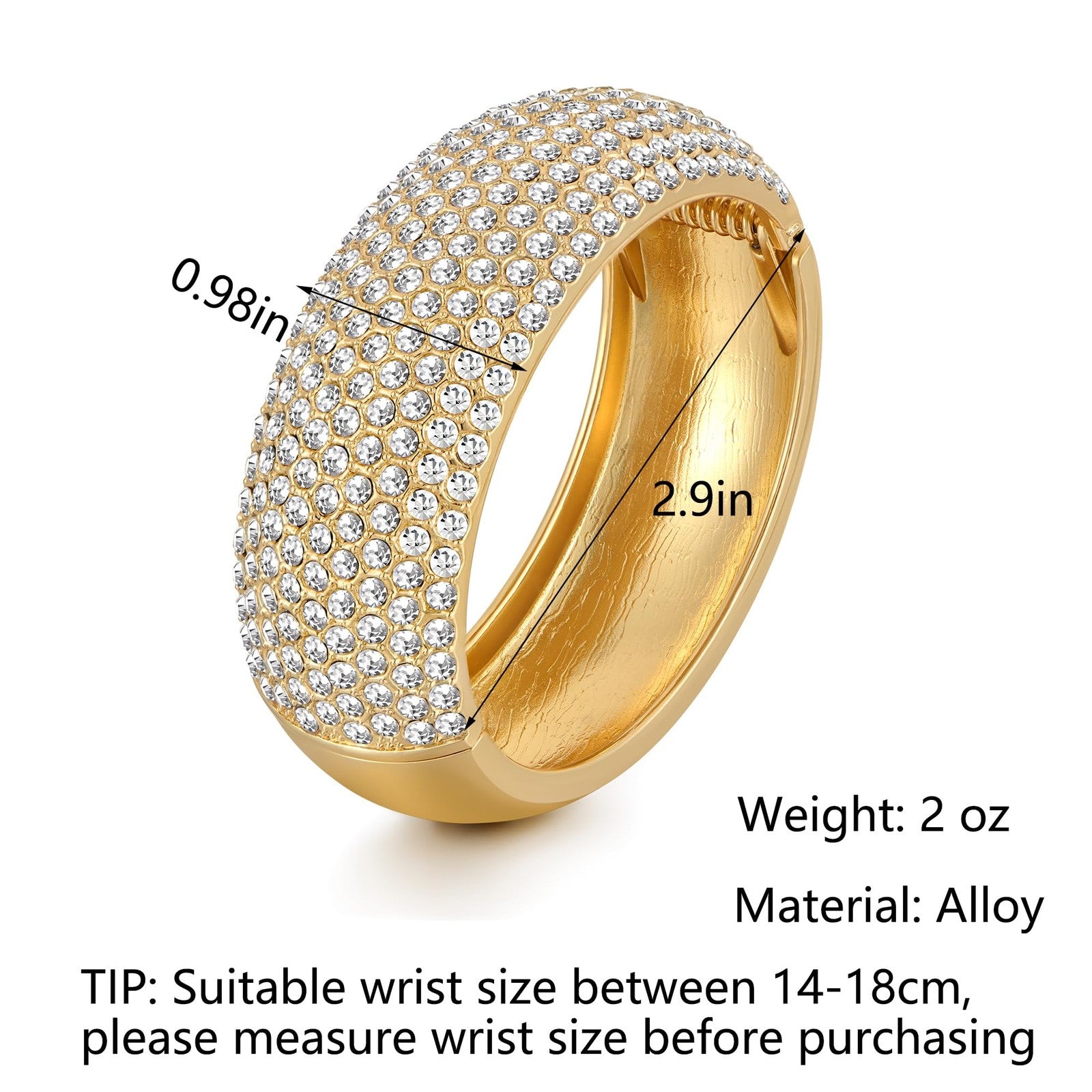 Rhinestone Gold Cuff Bangles for Women - Chunky Bracelet Jewelry