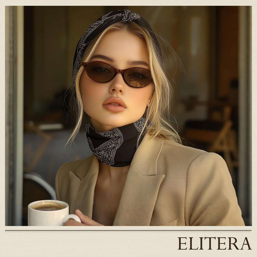 Retro Oval Polarized Sunglasses Cat Eye Black Frame Grey Lens 53mm