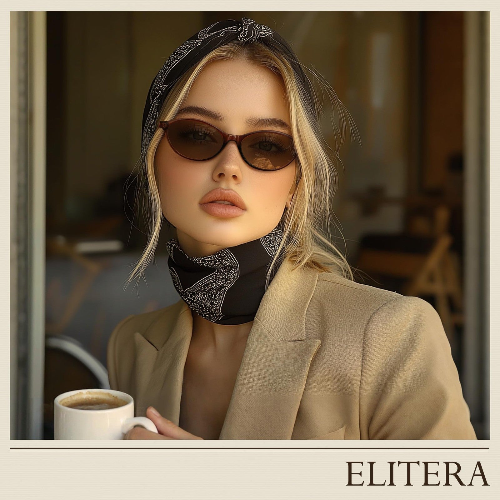 Retro Oval Polarized Sunglasses Cat Eye Black Frame Grey Lens 53mm