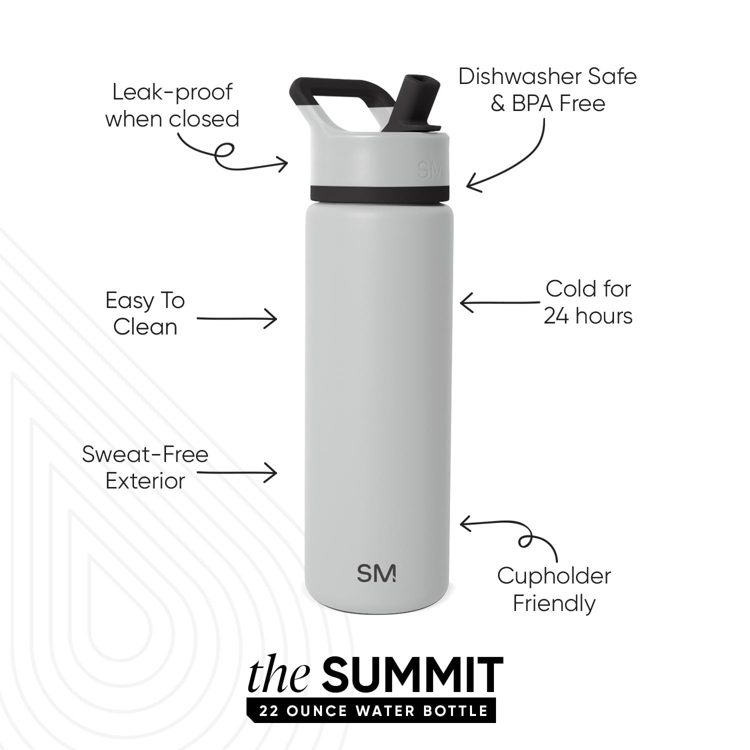 22oz Ice Gray Stainless Steel Water Bottle w/ Straw Lid - Summit Collection