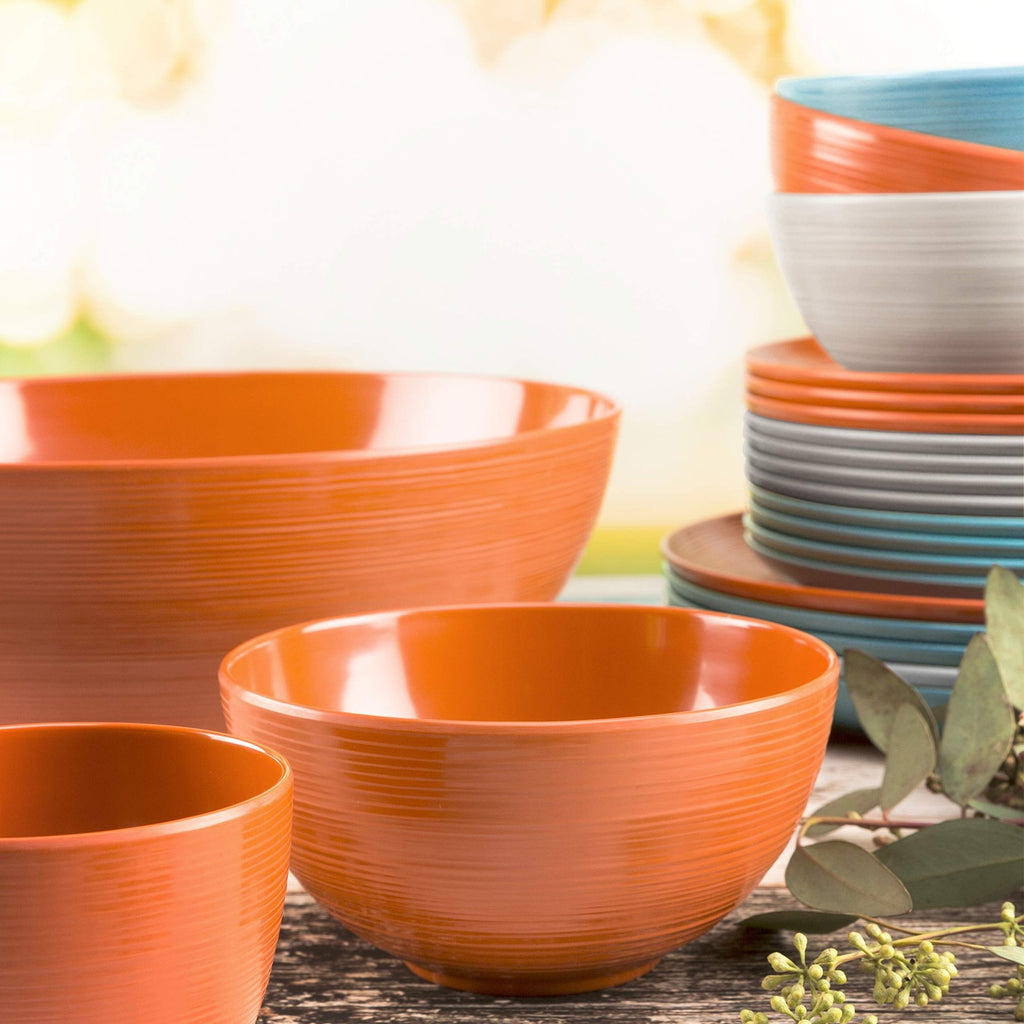 12-Piece Orange Melamine Dinnerware Set for Indoor & Outdoor Dining