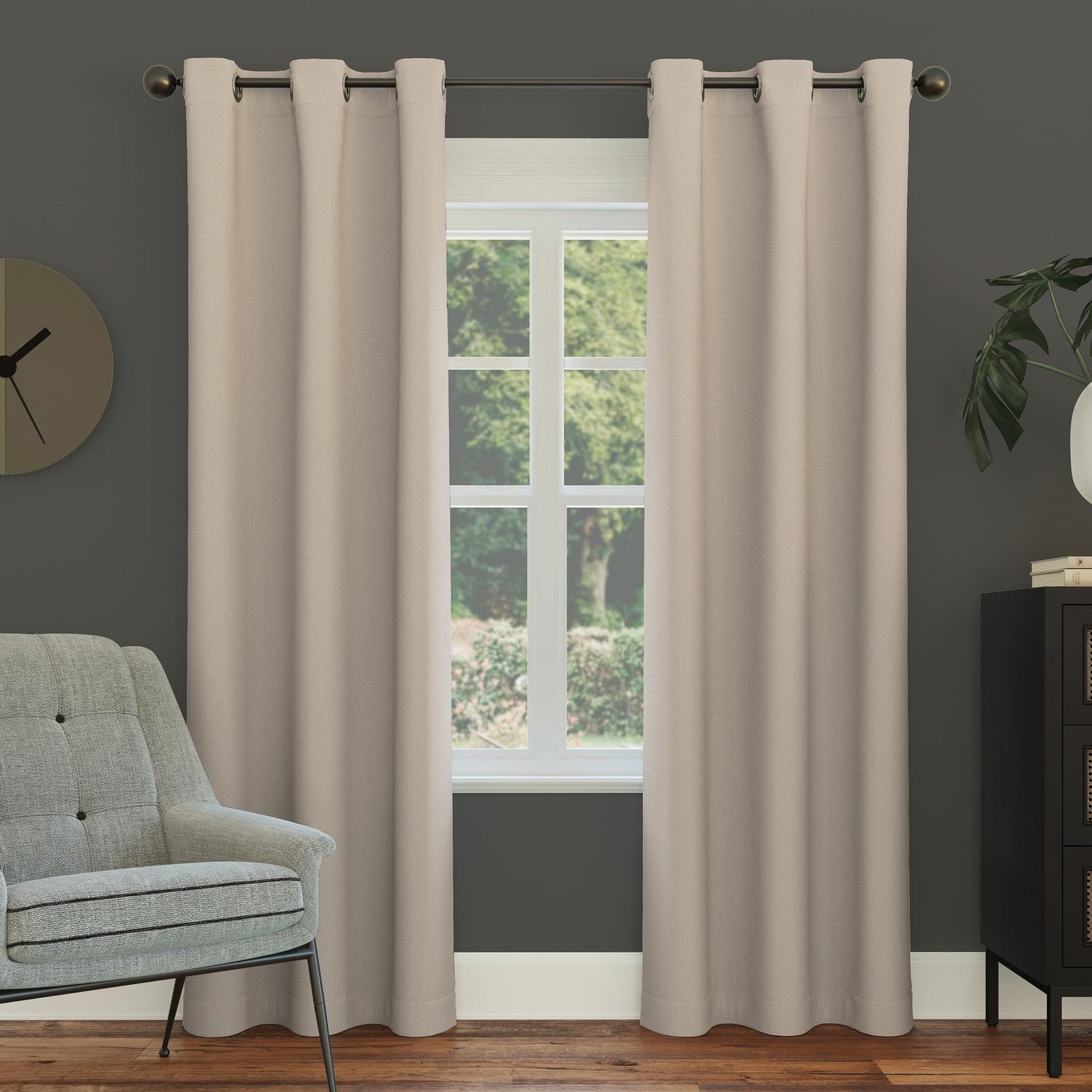 Sun Zero Easton Energy Saving Blackout Grommet Curtain Panel, 40" x 84", Stone