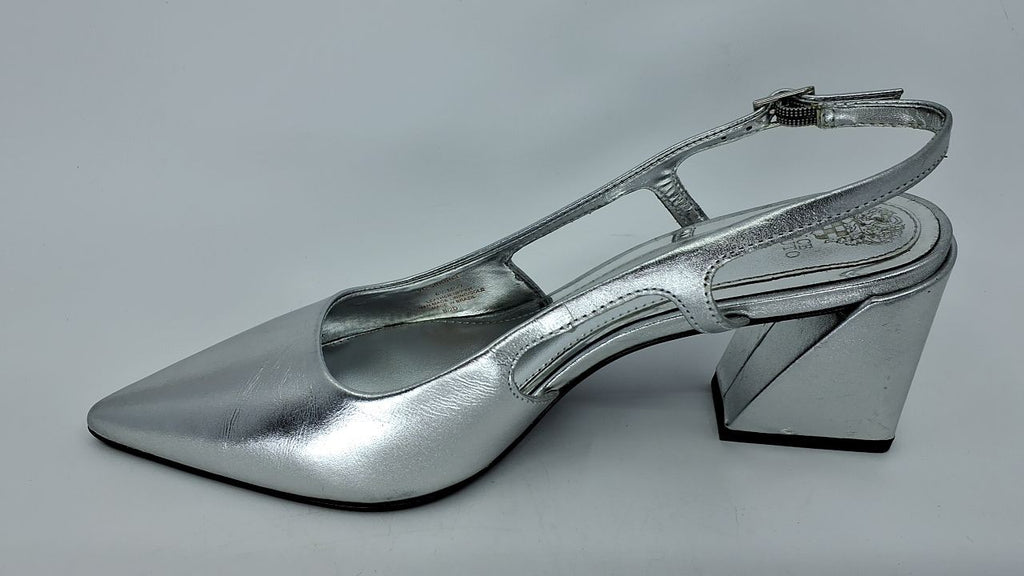 Vince Camuto Women's Sindree Block Heel Slingback Pump, New Silver, 8.5