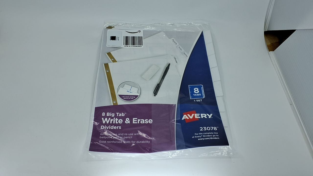 Avery 8-Tab Binder Dividers, Write & Erase White Big Tabs, 1 Set (23078)