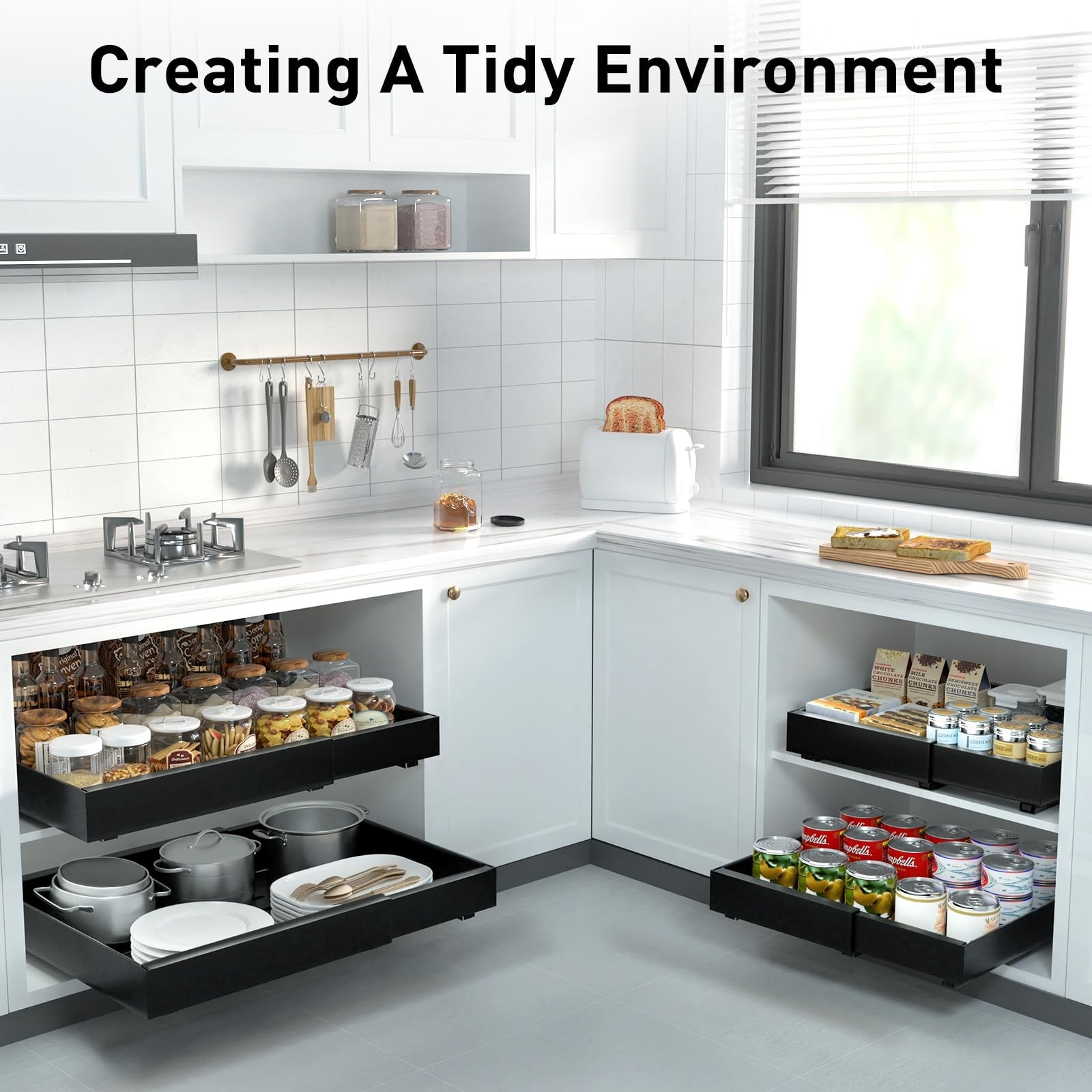 Expandable Slide Out Cabinet Organizer 12.6-20.47 In, 16.54 In Deep