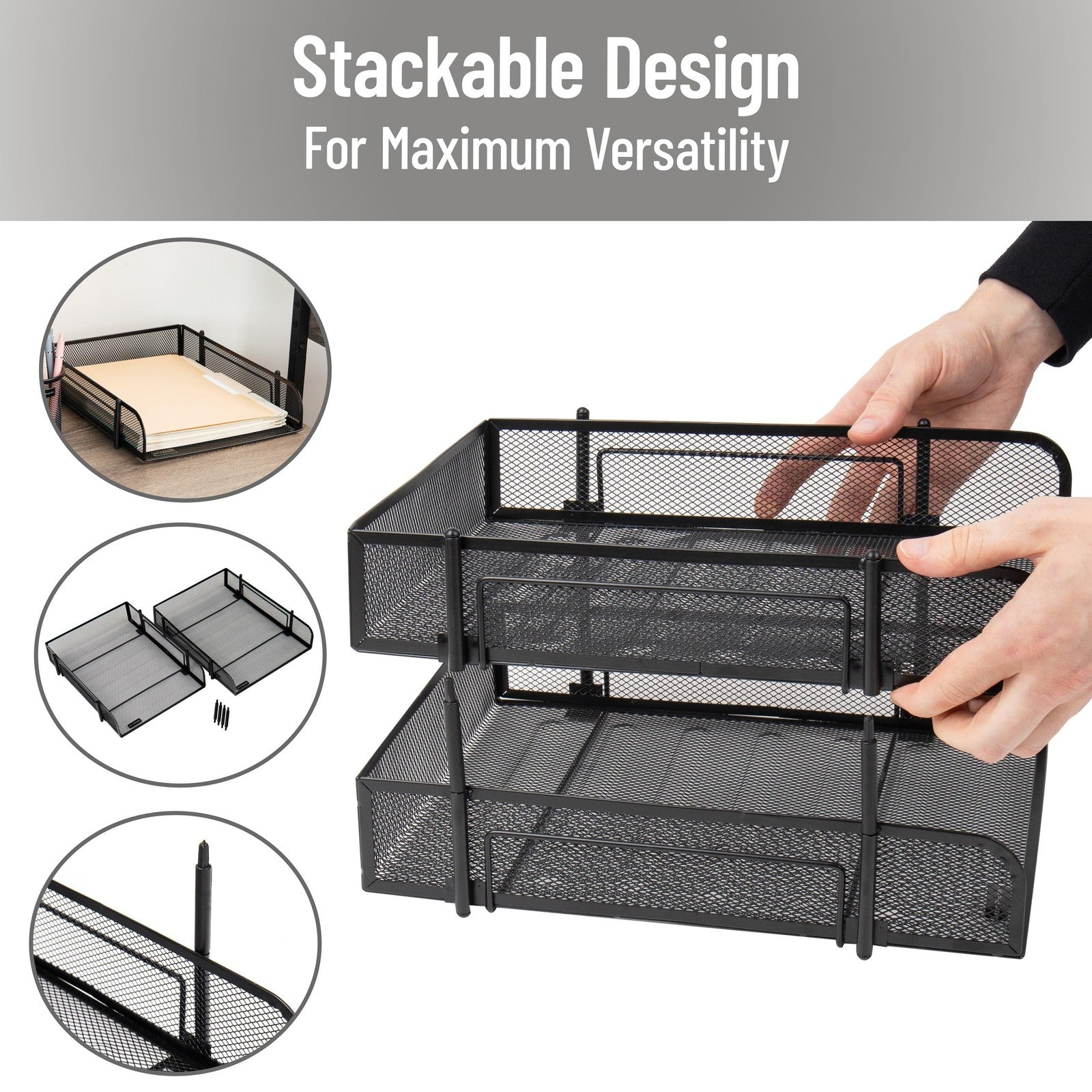 Desktop File Storage Organizer, 2-Tier Metal Mesh, Black, 2 Pcs