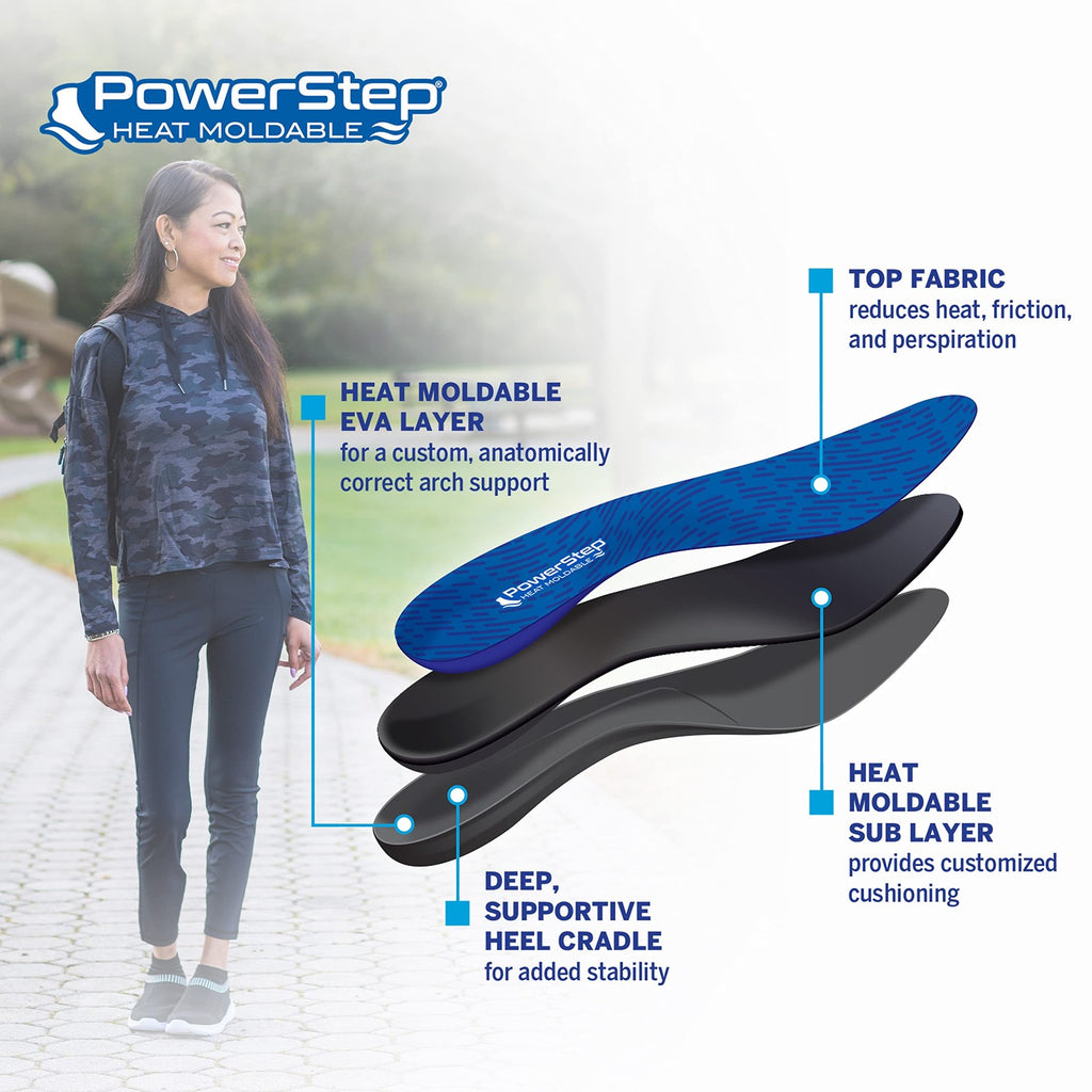 PowerStep Arch Support Insoles Heat Moldable Blue Men's 9-9.5 Women's 10.5-11