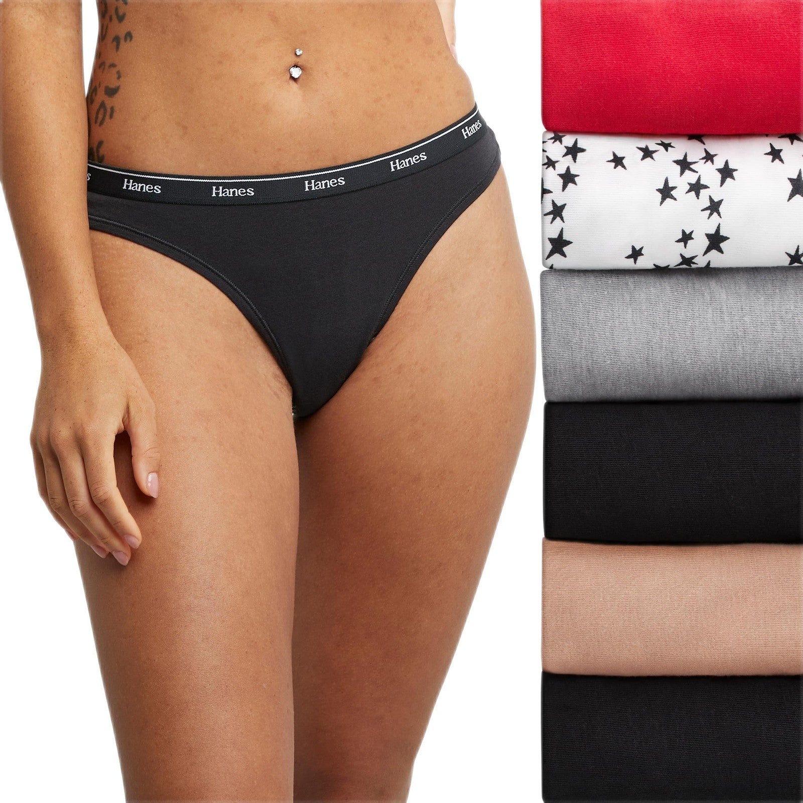 Women's Thong Underwear 6-Pack, Hanes, Cotton Blend, Small, Assorted Colors