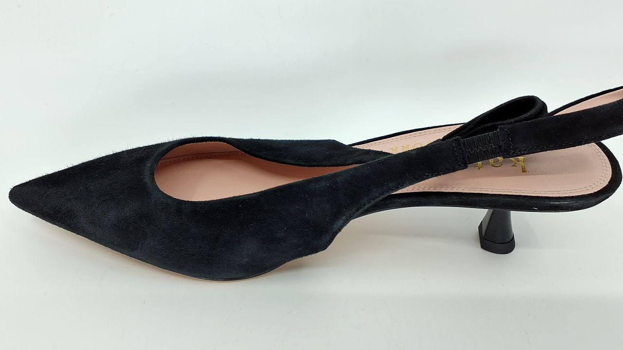 kate spade new york Women's Riley Slingback Kitten Heel, Black Suede, 9.5