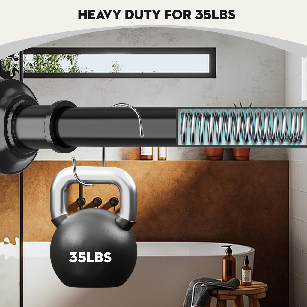 30-120 In Black Stainless Steel Tension Shower Curtain Rod No Drill