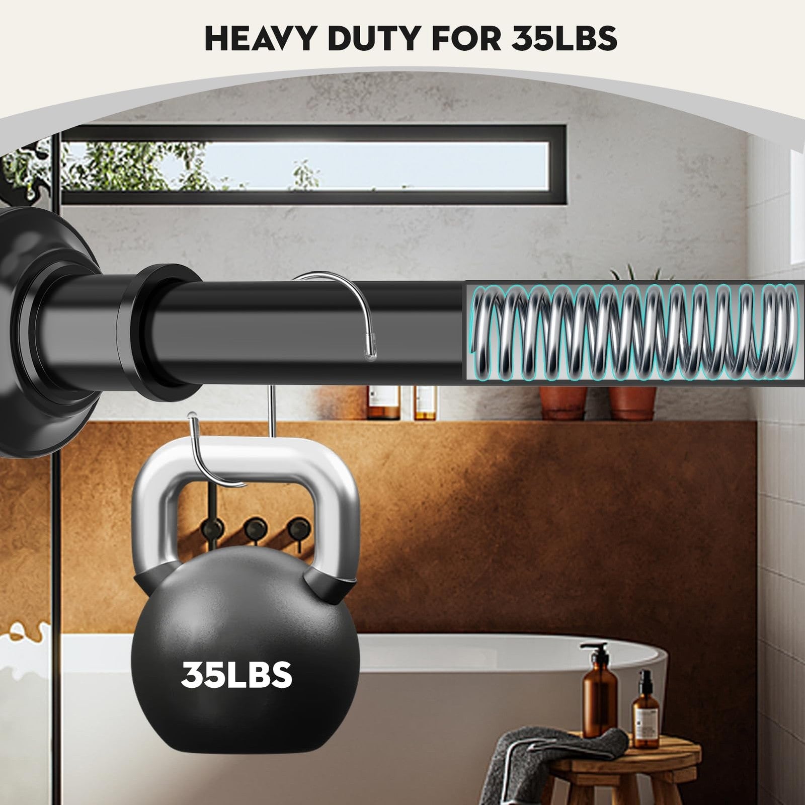 30-120 In Black Stainless Steel Tension Shower Curtain Rod No Drill