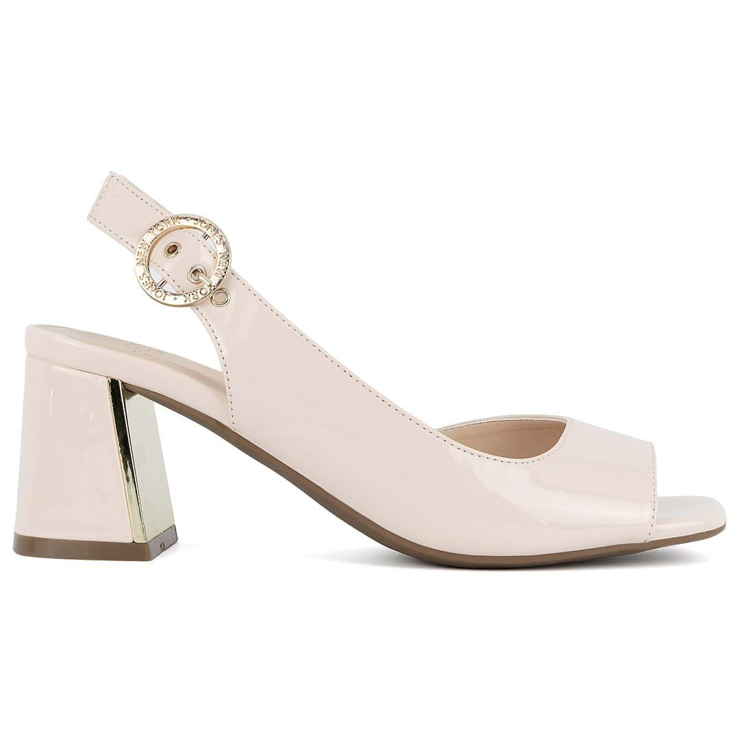 Open Toe Block Heel Sandals Women's 8.5 Bone Patent by Jones New York