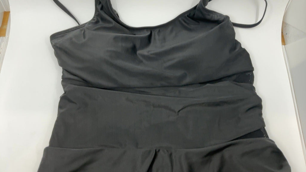 Black Plus Size Swimdress, Tummy Control, 2XL, Skirted Design