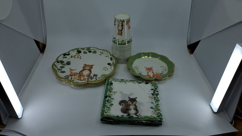 78 Pcs Woodland Baby Shower Tableware Set - Plates, Cups & Napkins