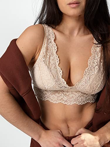 Signature Lace Wireless Bralette, Deep V, Medium, In the Buff Color