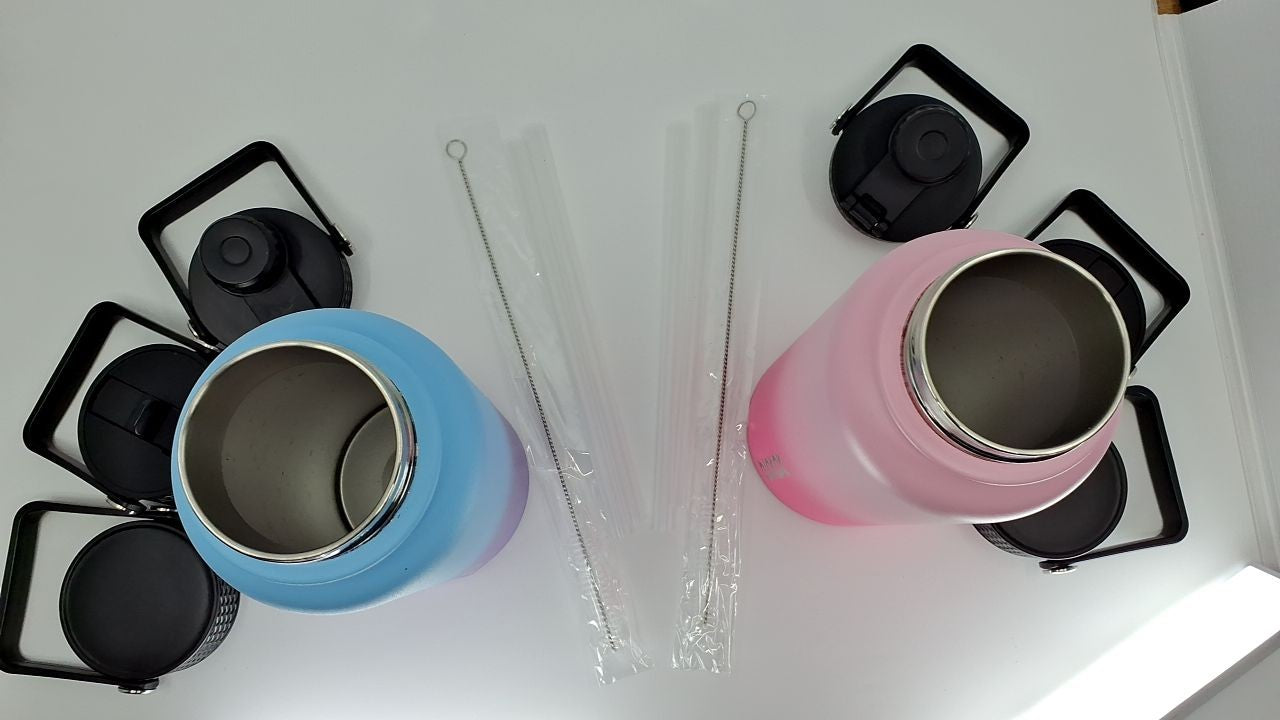 2 Pack 32oz Insulated Water Bottles w/ Straw Lids - Cherry & Ocean Dream