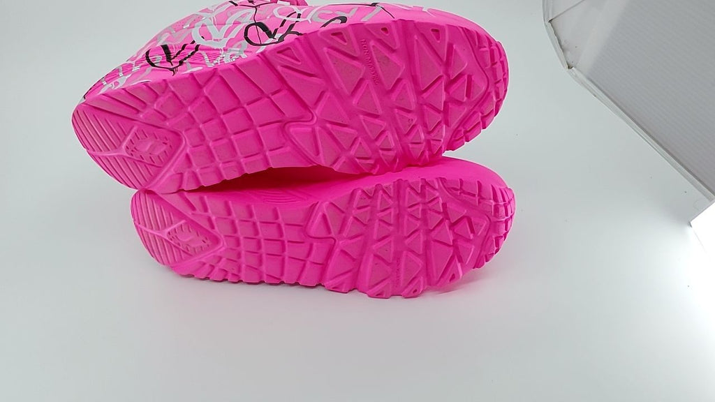 Skechers Girls UNO LITE-Metallic Love Sneaker, HotPink/Multi, 1 Little Kid