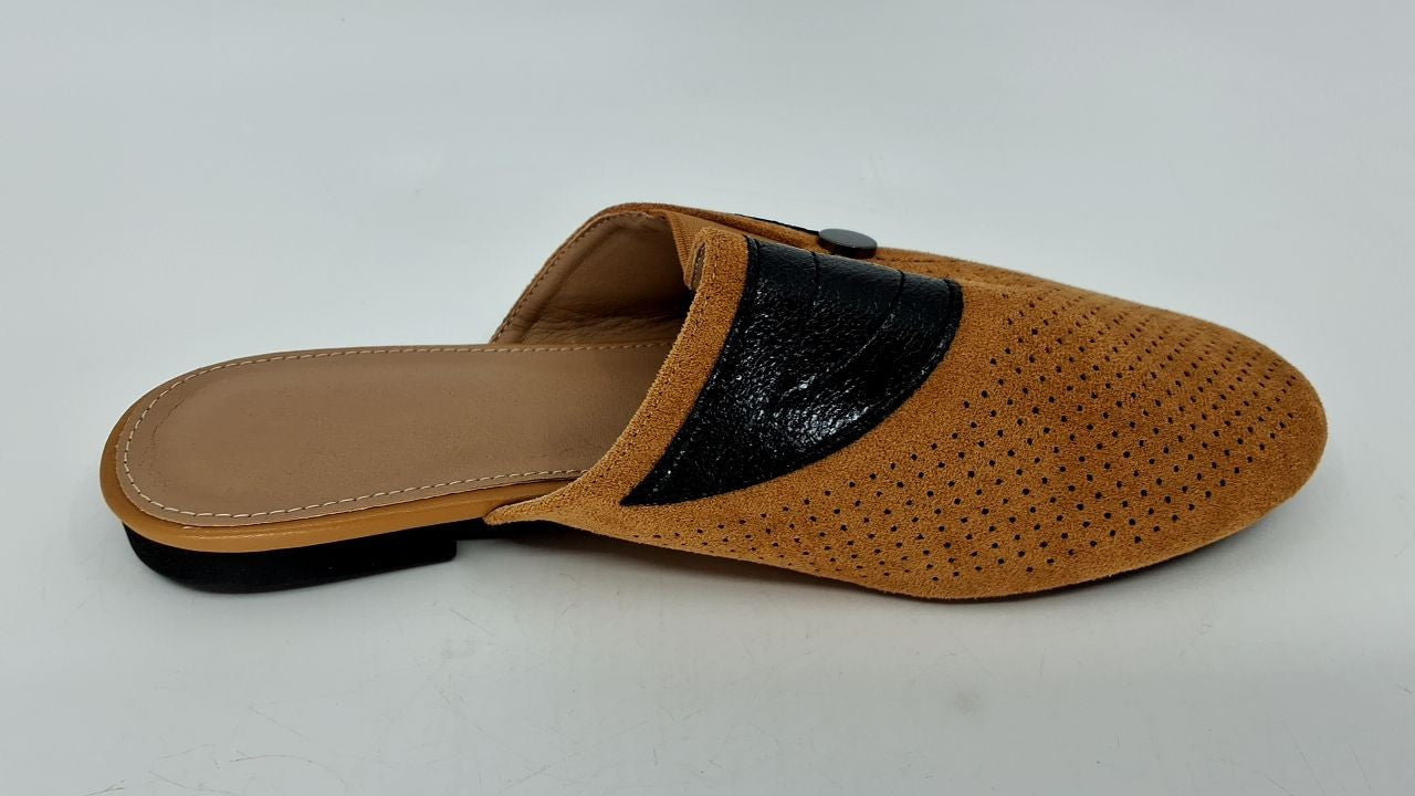 Breathable Brown Mules for Women, Comfortable Slip-On Loafers, Size 7.5