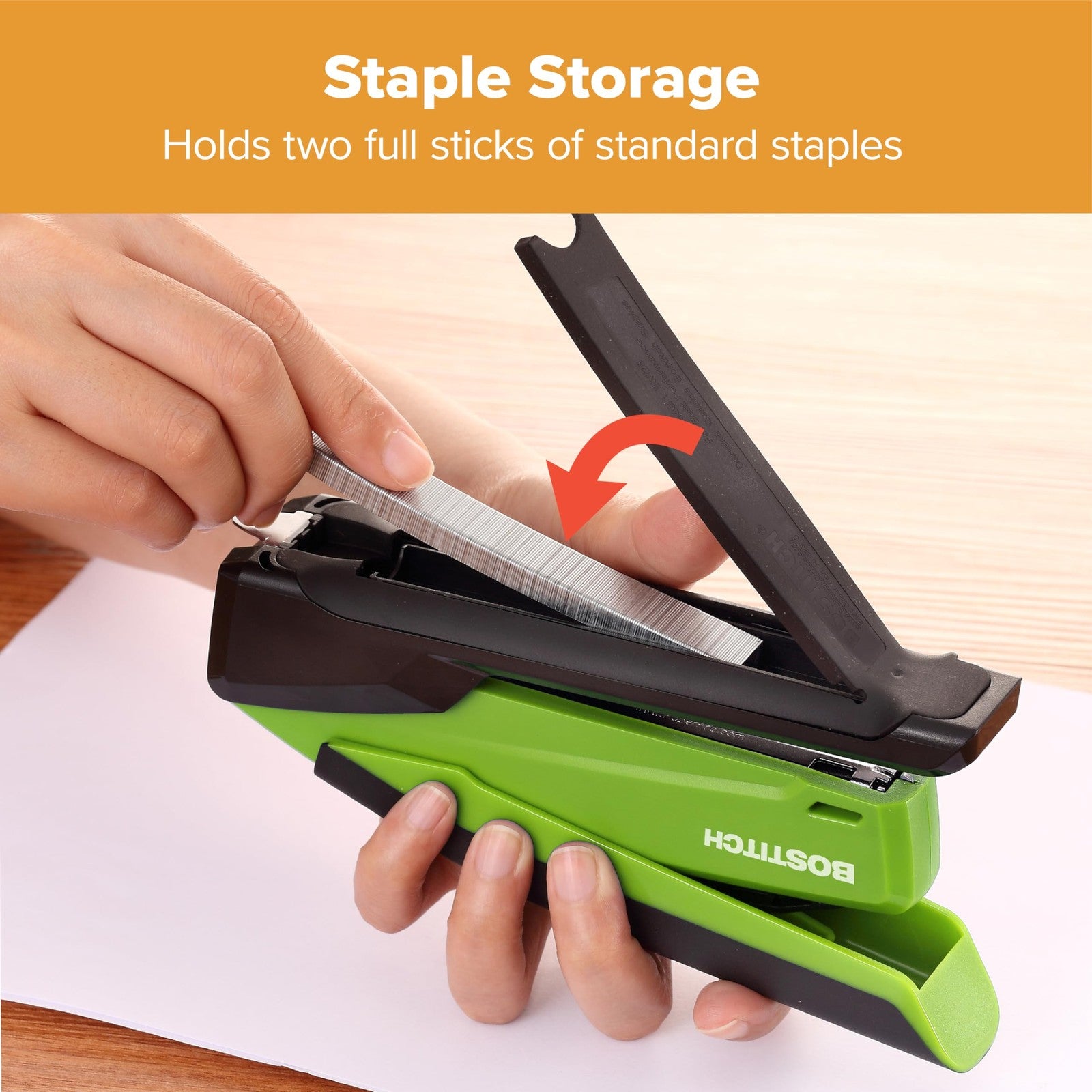 One Finger Spring Stapler, 20 Sheet Capacity, Green, Jam-Free Performance