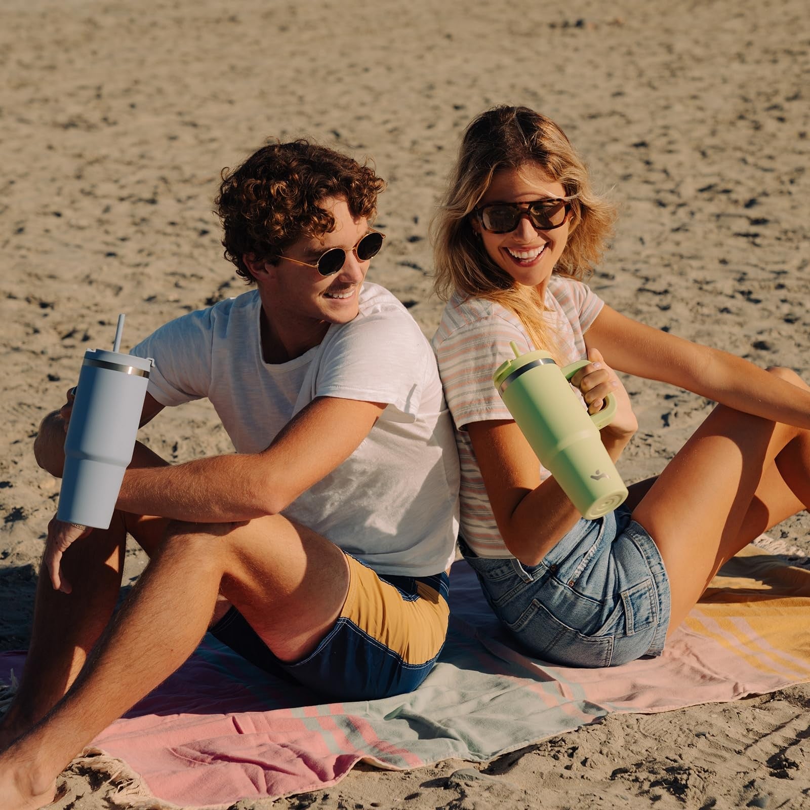 30 oz Stainless Steel Tumbler w/ Handle & 2 Straws, Blue Haze