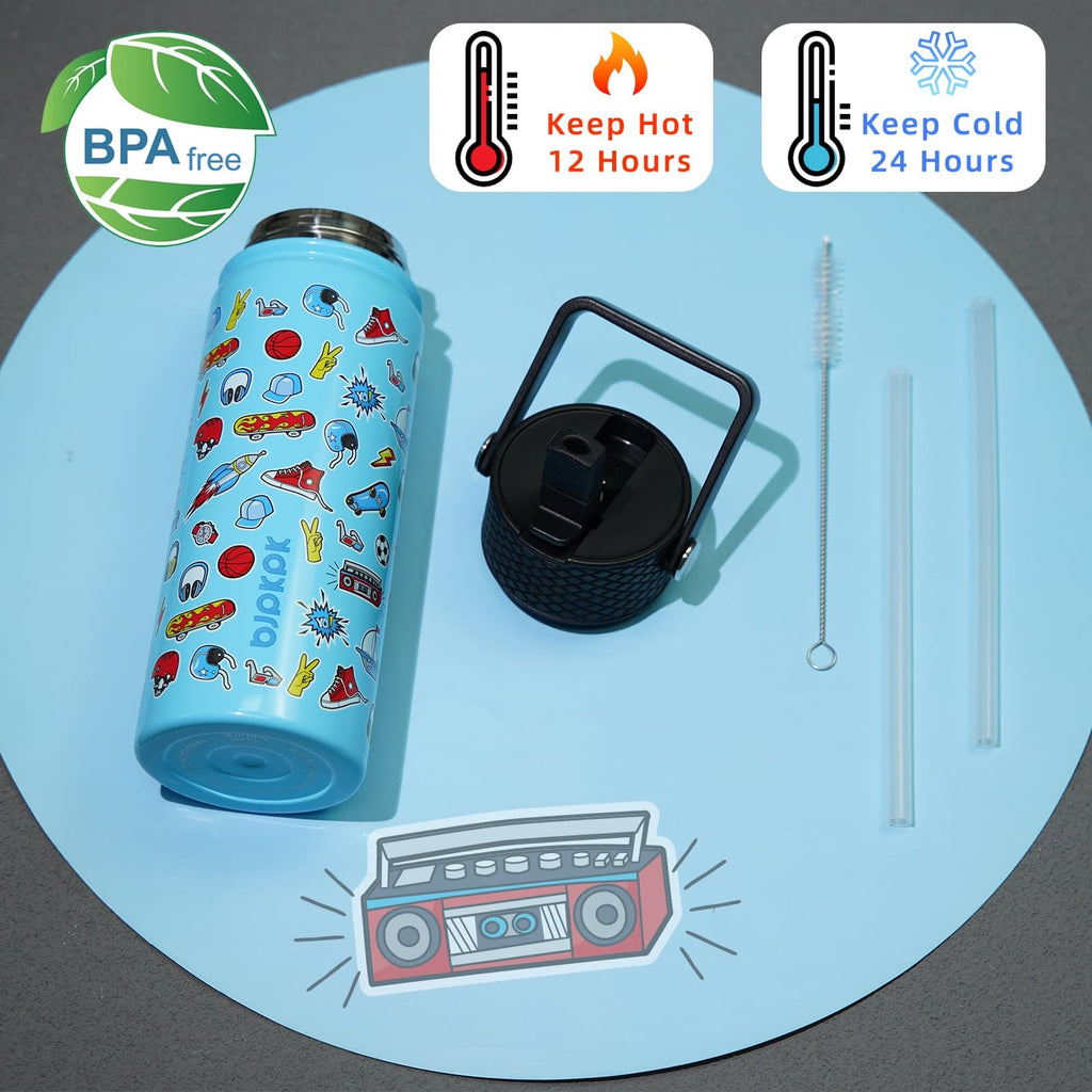 Reusable 18 oz Insulated Water Bottle, Straw Lid, Stainless Steel, BPA Free