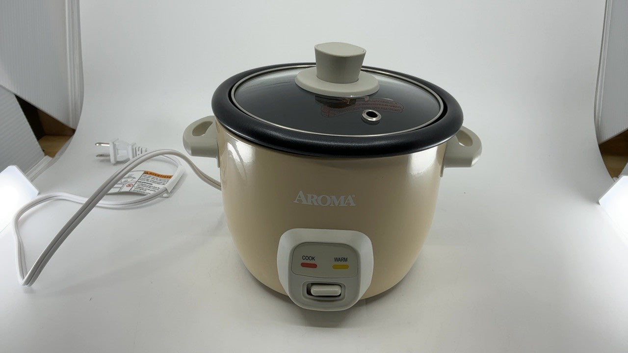 Aroma Mini Rice Cooker 2-Cup Uncooked 4-Cup Cooked Milk Tea Color