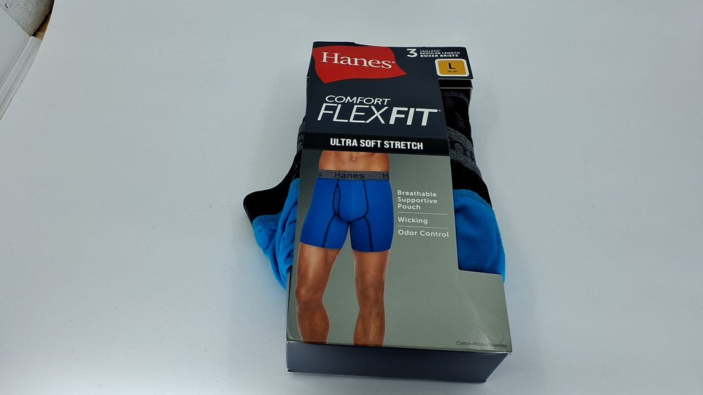 Hanes Men's 3-Pack Comfort Flex Boxer Briefs, Large, Blue/Black