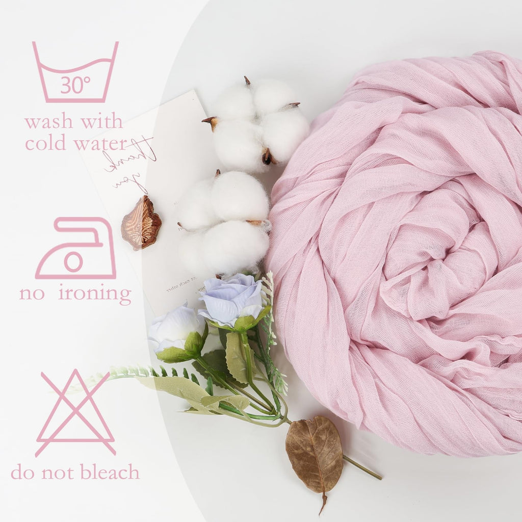 Boho Pink Cheesecloth Table Runner 10ft - 8 Pcs for Centerpieces