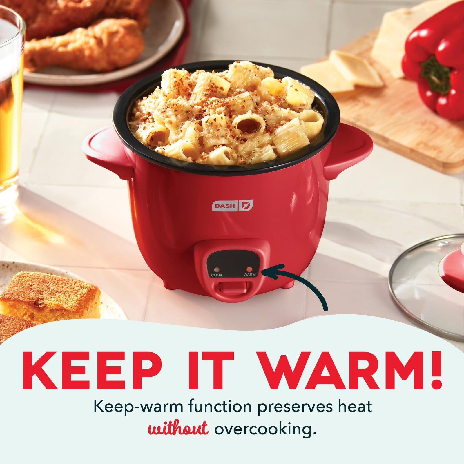 Compact DASH Mini Rice Cooker 0.5 Qt Red w/ Nonstick Pot & Recipe Guide