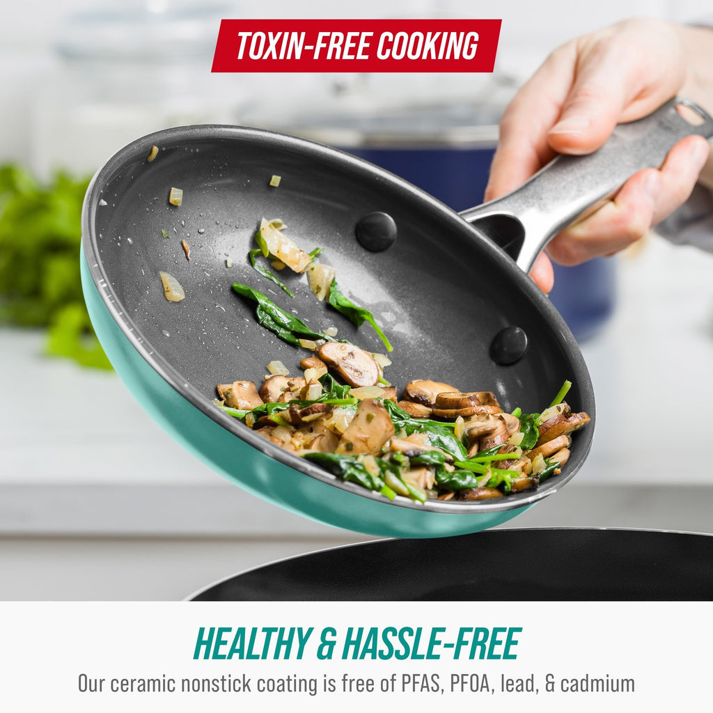 Blue Diamond 8" Frying Pan Skillet, Turquoise Ceramic, Nonstick & PFAS-Free