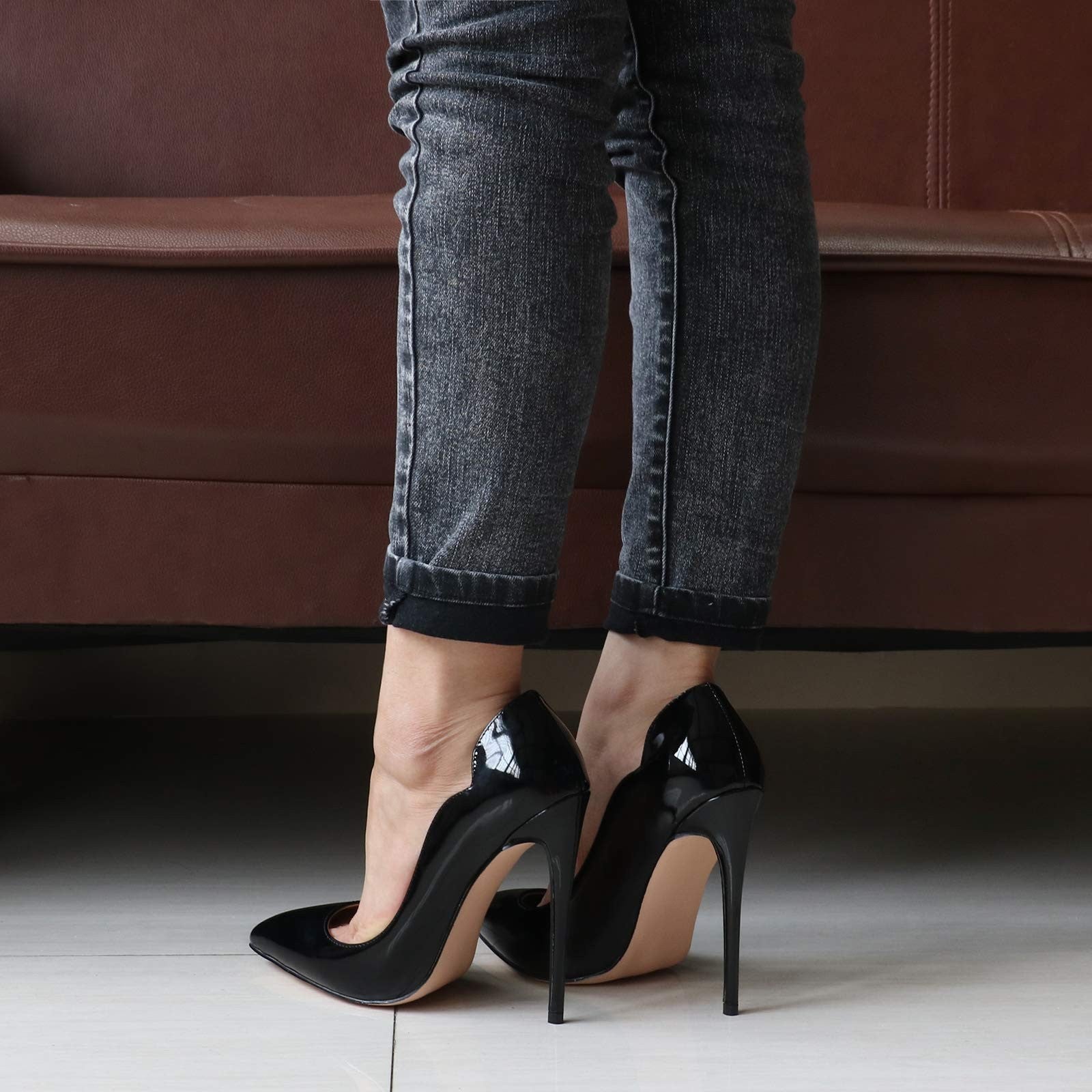 COLETER Black Stiletto Heels 4.72in Pointed Toe Pumps Size 8