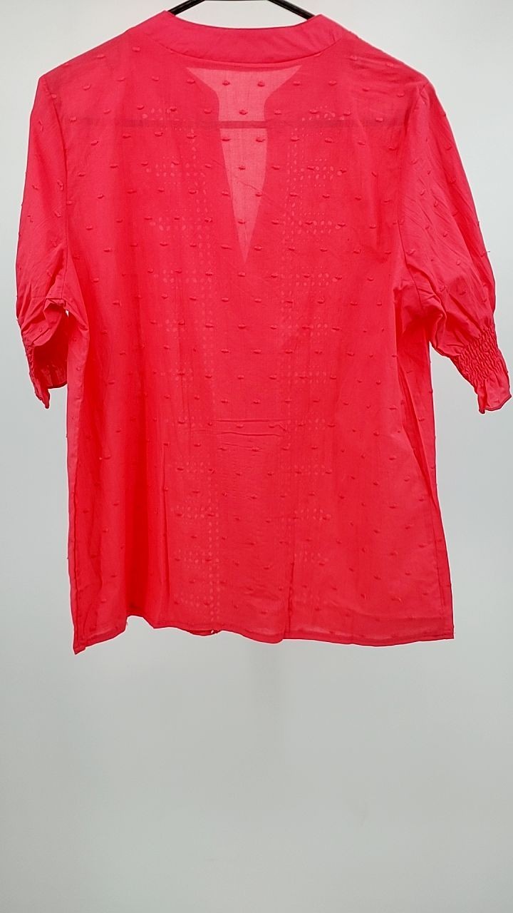 Eyelet Notched Flounce Sleeve Blouse